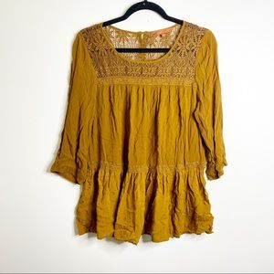 Modcloth Mustard Yellow Peplum Lace Top